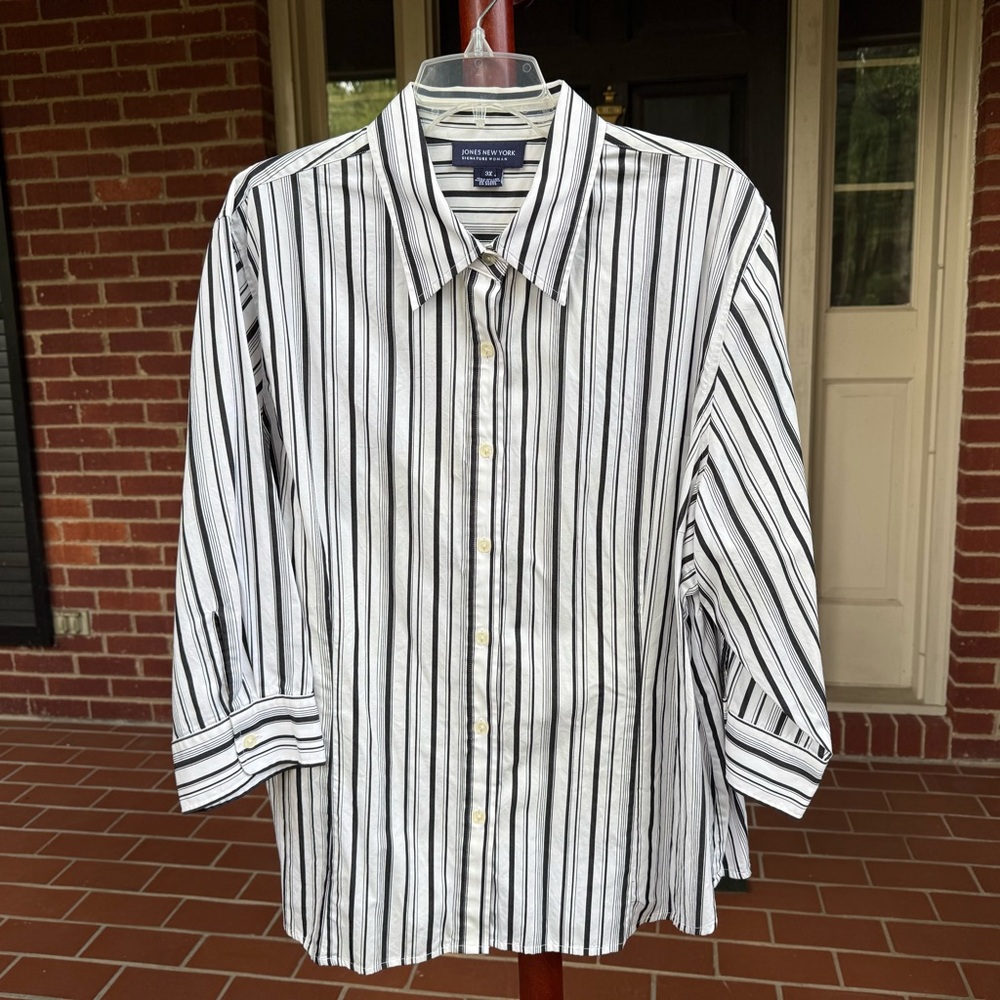 Jones of New York Women’s Black & White Cotton Blouse Size 3X
